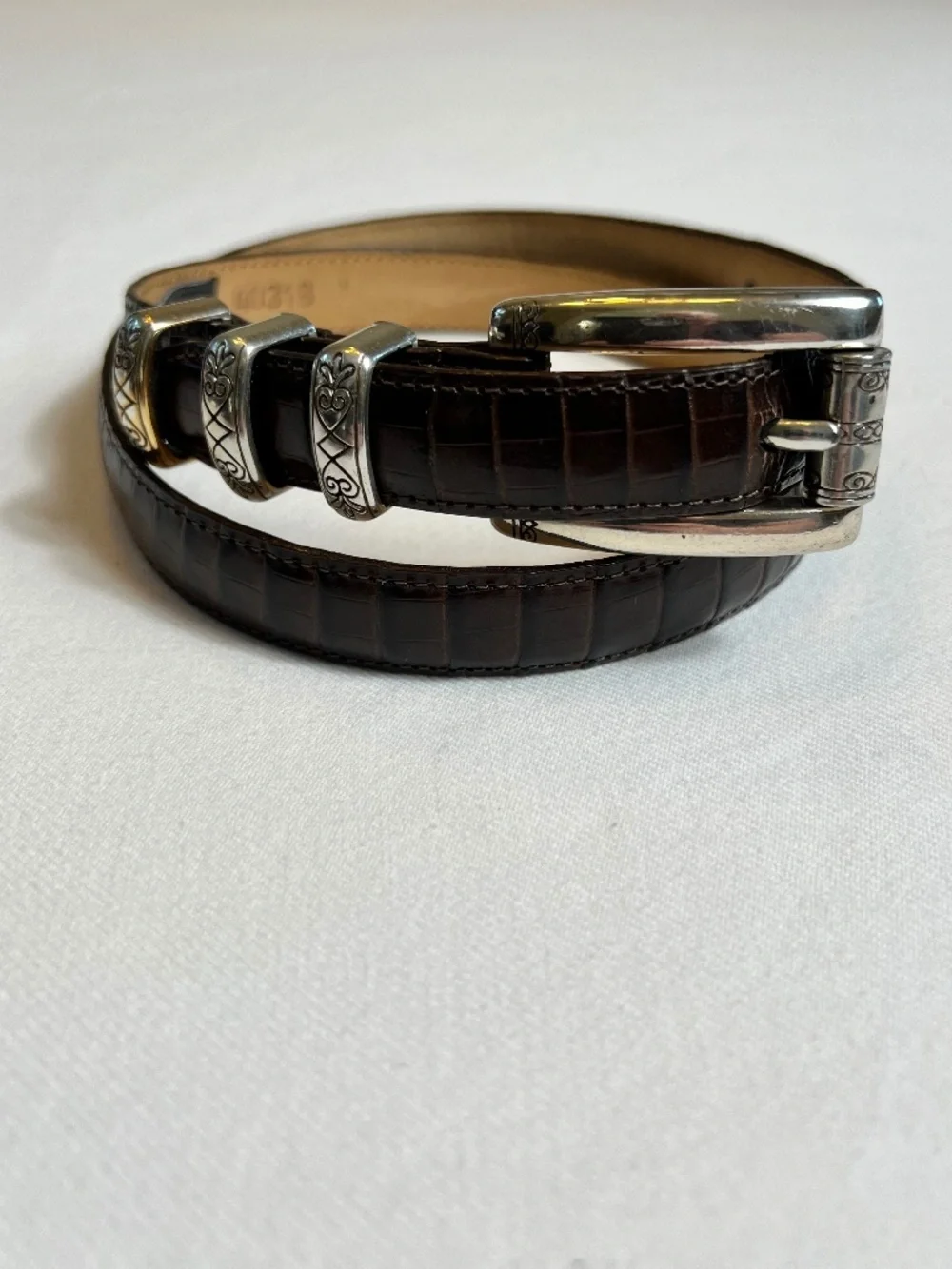 *FIRM PRICE* Brighton Dark Brown Faux Crocodile Leather Embossed Skinny Belt